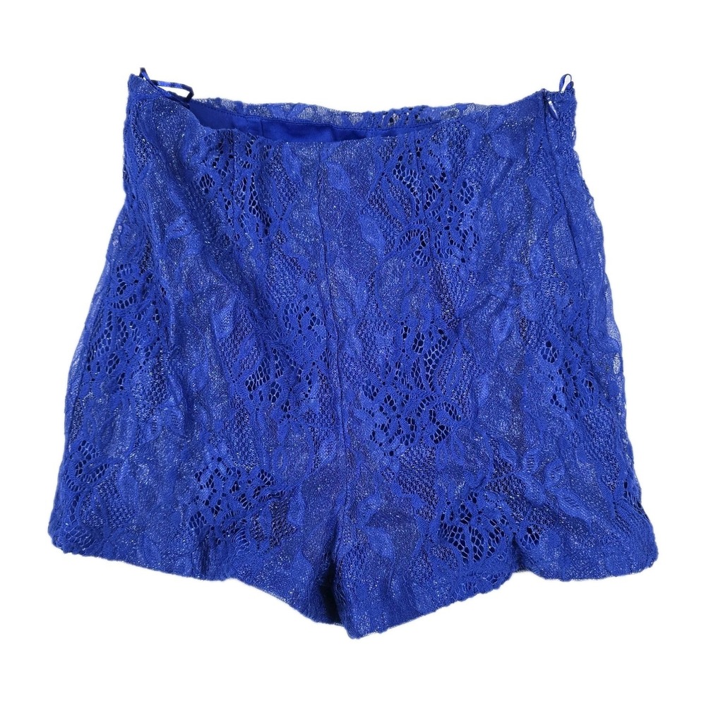The Sang Womens Royal Blue Floral Lace High Rise Shorts Side Zip Large SJ6137
